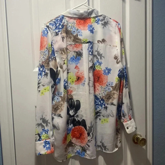 CECE PINK MULTI-COLOR FLORAL PRINT LONG SLEEVE BLOUSE, SIZE M - Picture 6 of 6